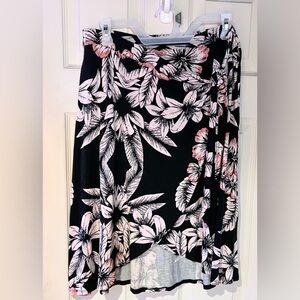 Living Doll Black and Pink Floral High-Low Wrap Skirt